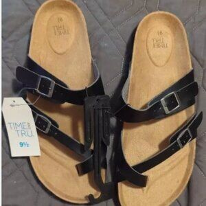 Time and Tru Women’s Toe Thong Footbed Slide Sandals Size 9.5